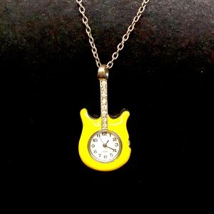 Vintage style guitar clock necklace